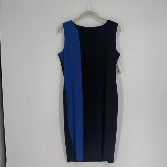 Exclusively Misook dress womens petite medium PM black blue colorblock career - Picture 1 of 6